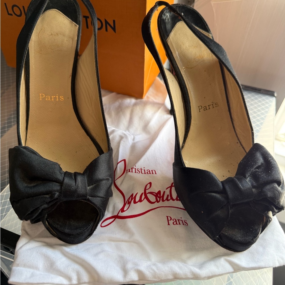 Louis Vuitton Black Slingback Heels with Bow